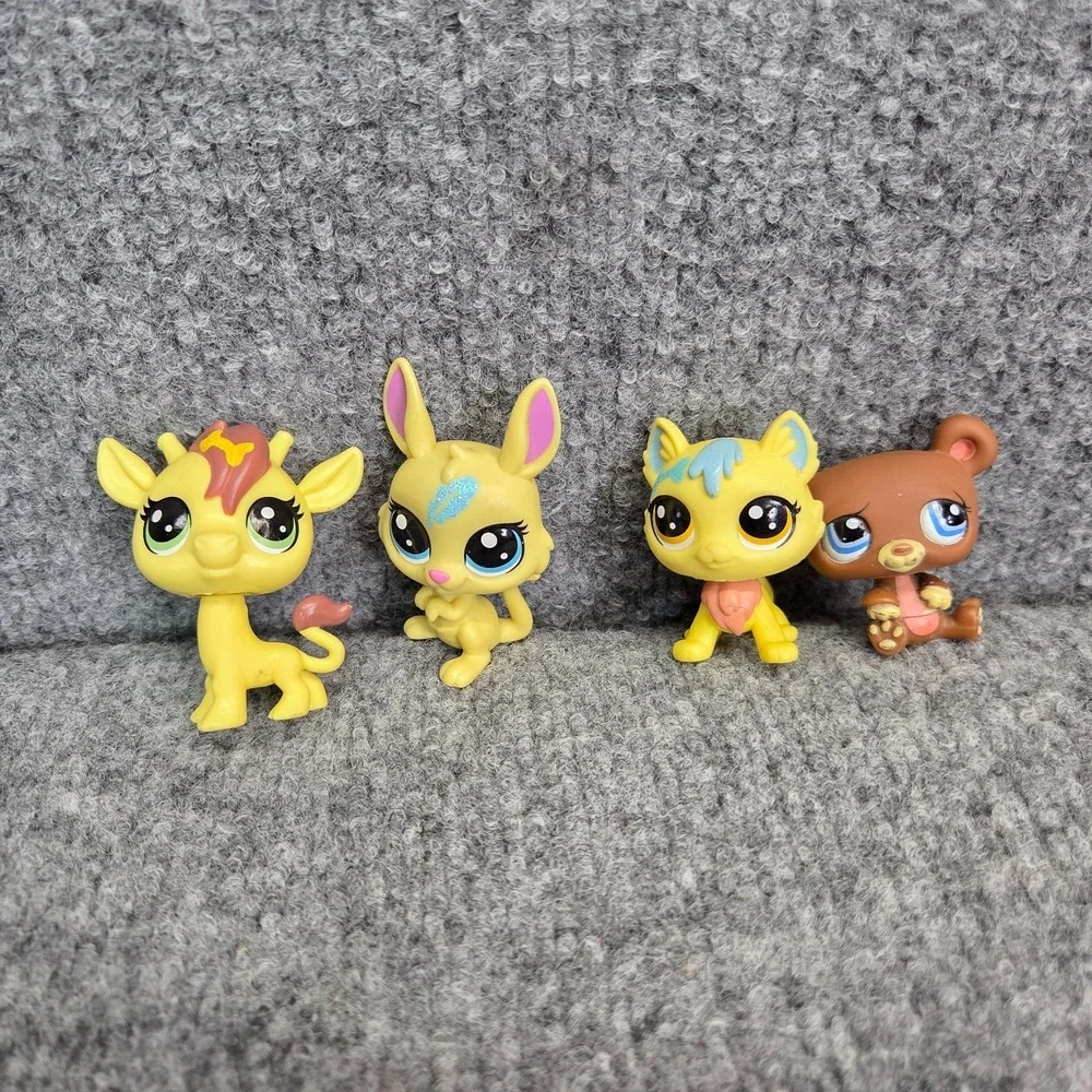 Lot of 4 Littlest Little Pet Shop Authentic Rabbit Bear Giraffe Jimbo Lucky Cat‎